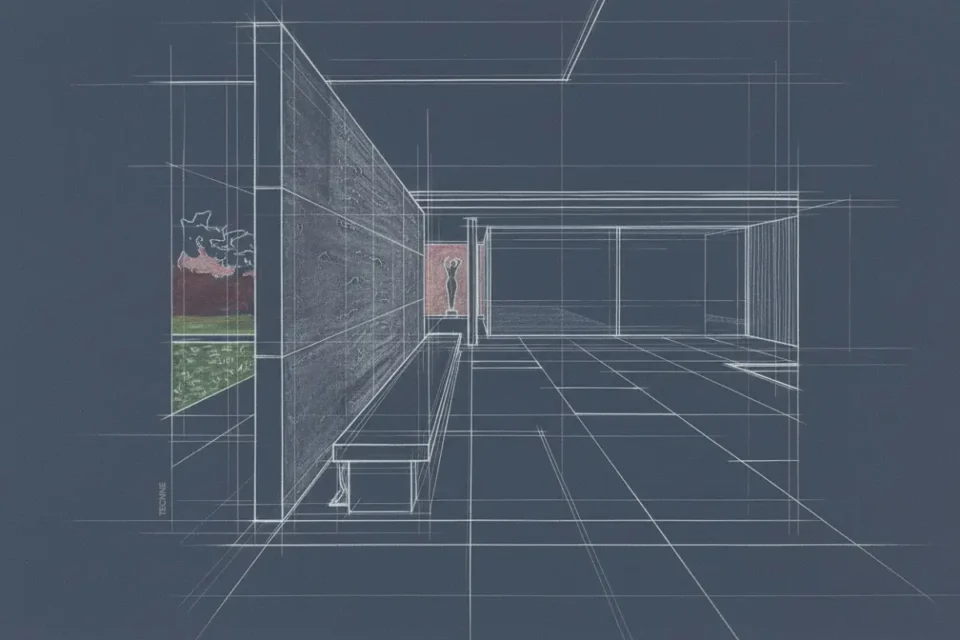 Mies van der Rohe Pabellón de Barcelona vista desde el patio