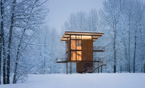 Olson Kundig, Delta Shelter, tecnne ©Benjamin Benschneider