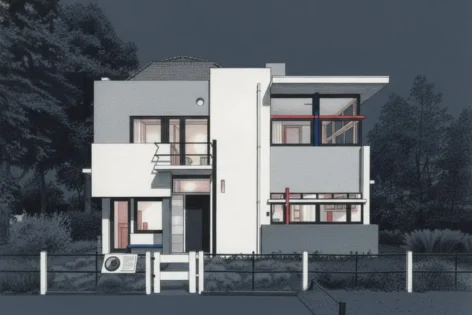 Gerrit Rietveld Casa Schroder elevación vista desde la calle