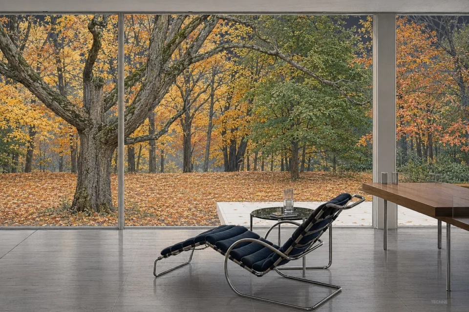 Mies van der Rohe, Casa Farnsworth, vista interior