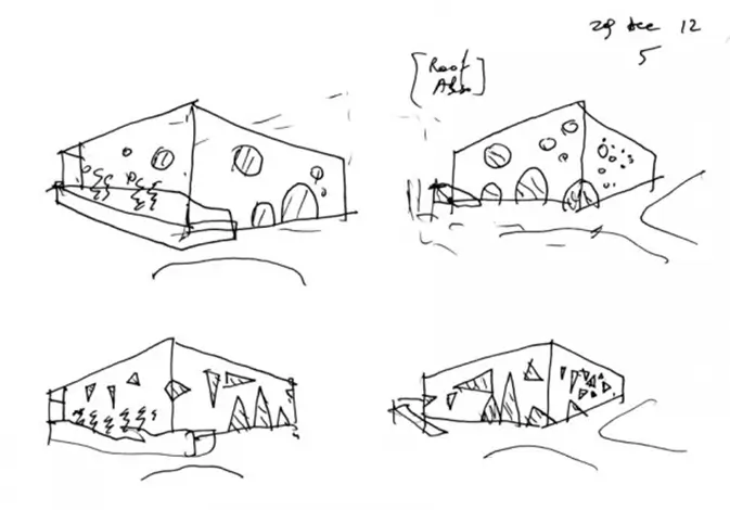 Centro Cultural Anima Grottammare, Bernard Tschumi esquemas compositivos