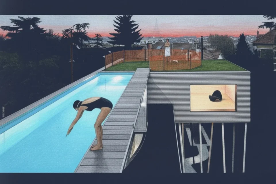 Rem Koolhaas OMA, Villa Dall Ava, vista piscina en terraza