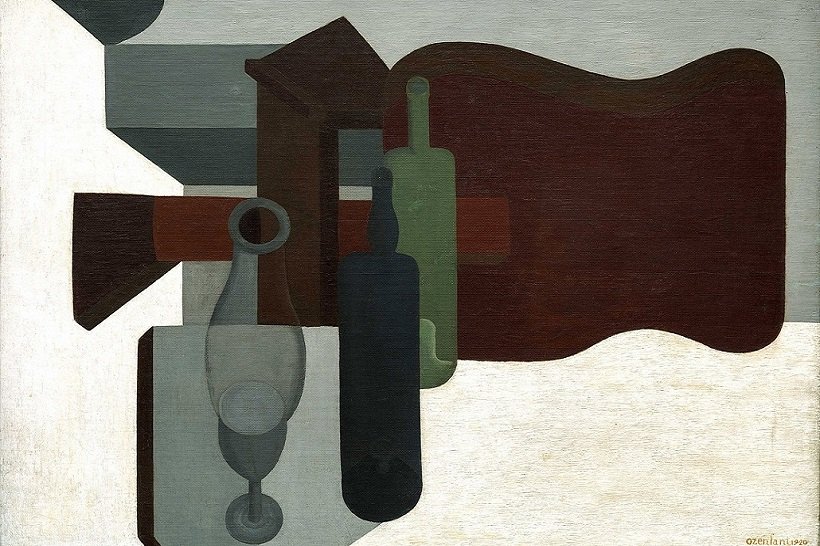 Amadee Ozenfant, Guitarra y botellas, 1920, tecnne