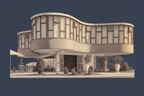 Volumetria del parador Ariston desde la calle