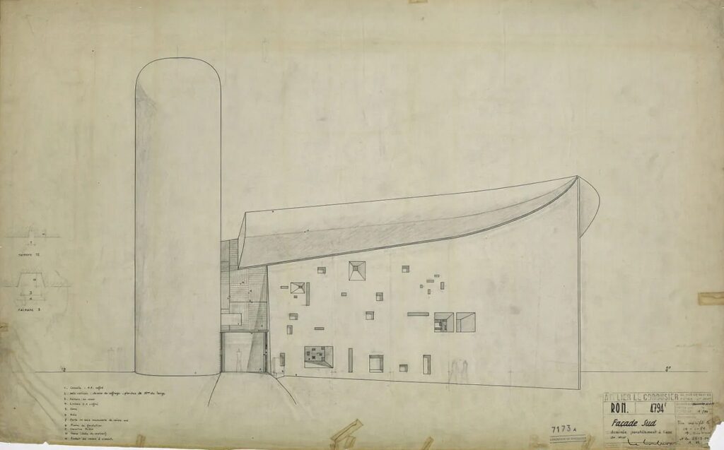Le Corbusier, Drawing, Chapelle Notre Dame du Haut Ronchamp planos ©FLC 