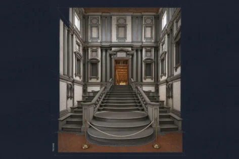 Miguel Angel Biblioteca Laurenziana, escalera vista frontal