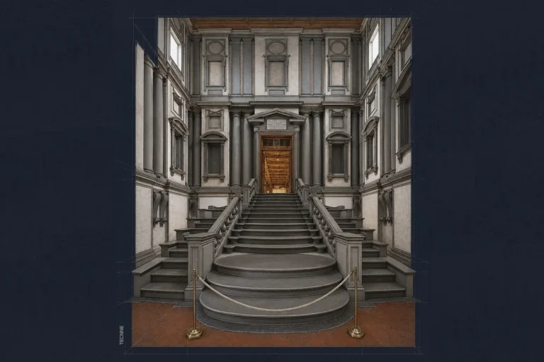 Miguel Angel Biblioteca Laurenziana, escalera vista frontal