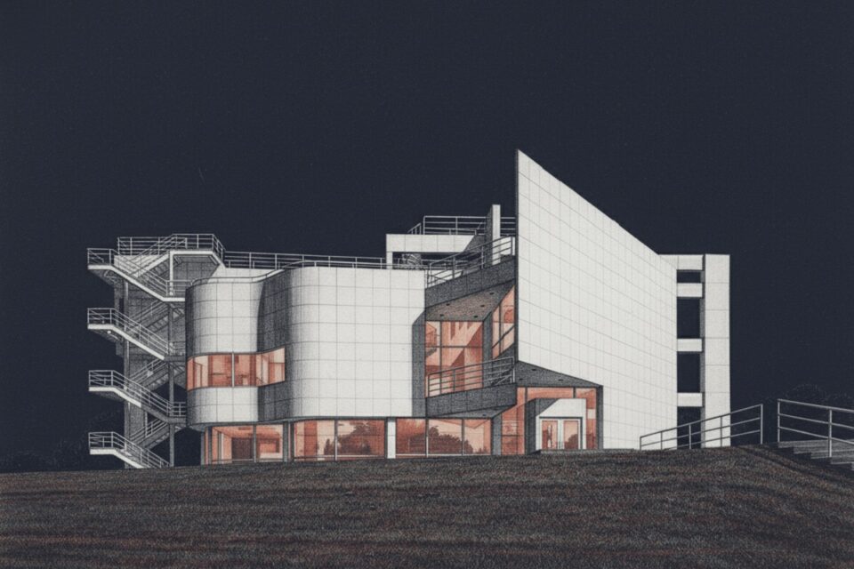 Richard Meire Atheneum New Harmony vista externa del conjunto