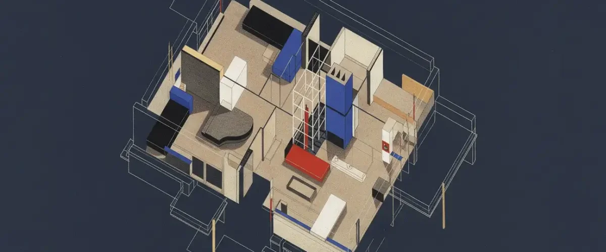 Rietveld, Axonometrica interior de la casa Schroder