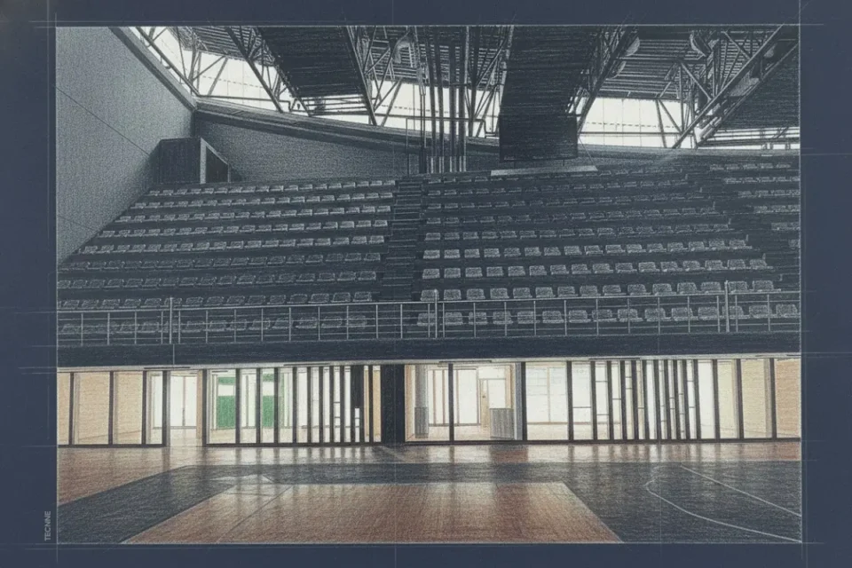 Le Corbusier Gimnasio en Bagdad gradas del gimnasio