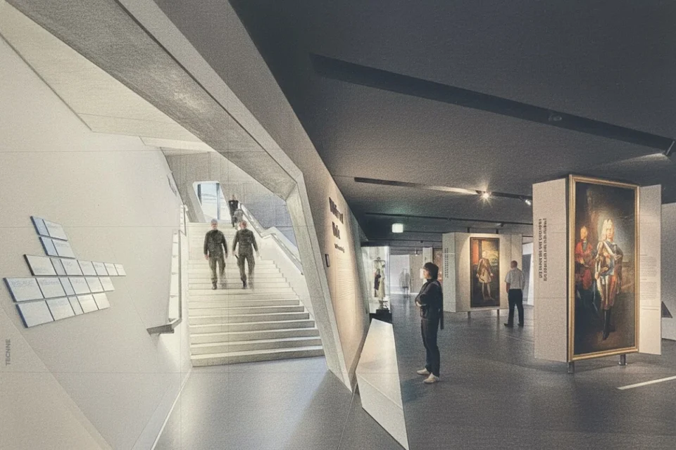 Daniel Libeskind, Museo de Historia Militar de Dresde vista vestibulo y escalera interior