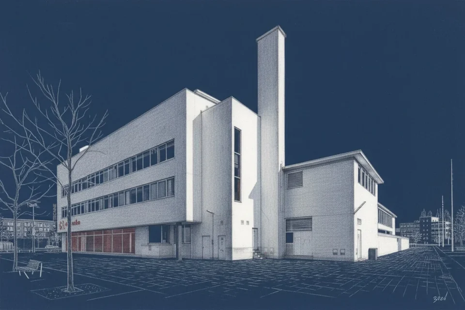 Garage Citroën de Jan Wils, vista posterior desde la plaza
