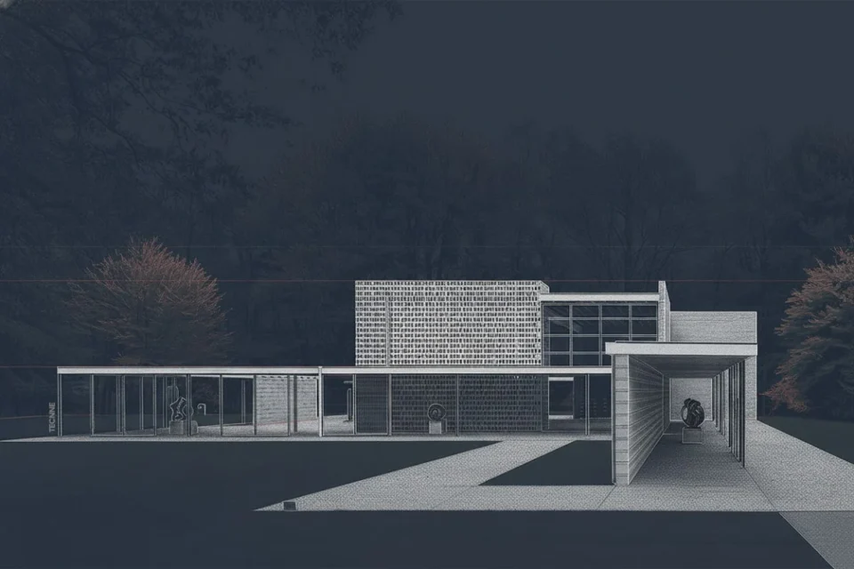 Gerrit Rietveld Pabellón Sonsbeek vista desde el parque