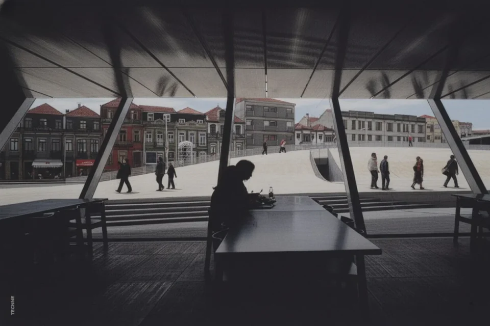Rem Koolhaas OMA, Casa da Musica Oporto vista desde el interior del bar