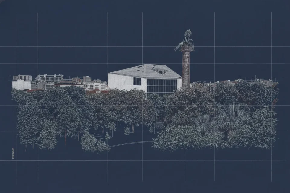 Rem Koolhaas OMA, Casa da Musica Oporto vista desde la ciudad