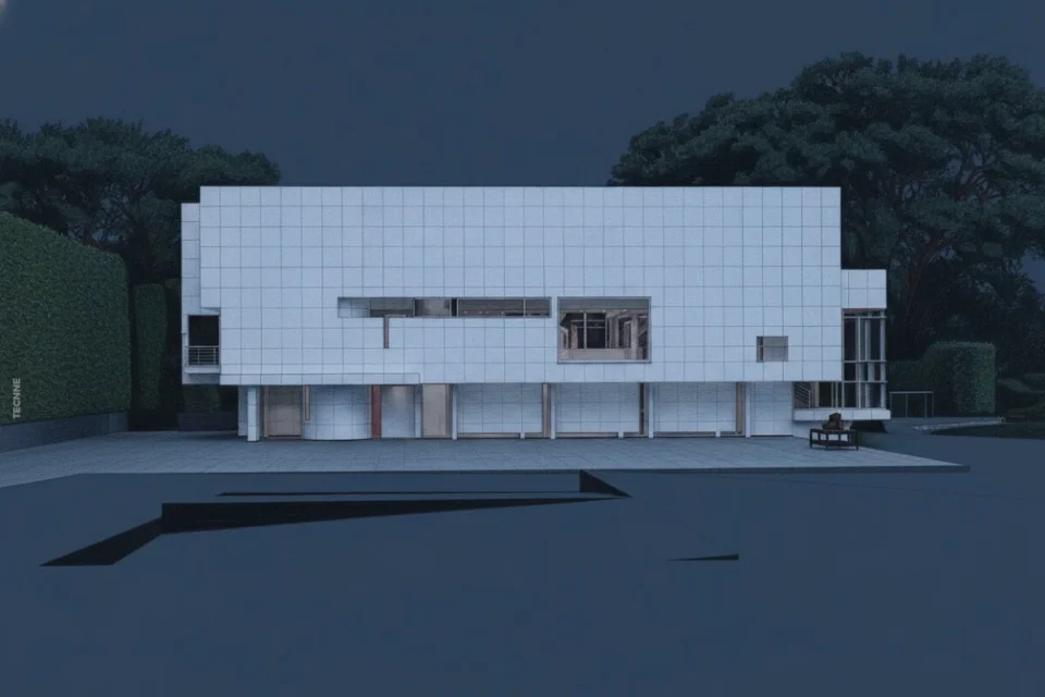 Richard Meier Rachofsky House, vista frontal fachada