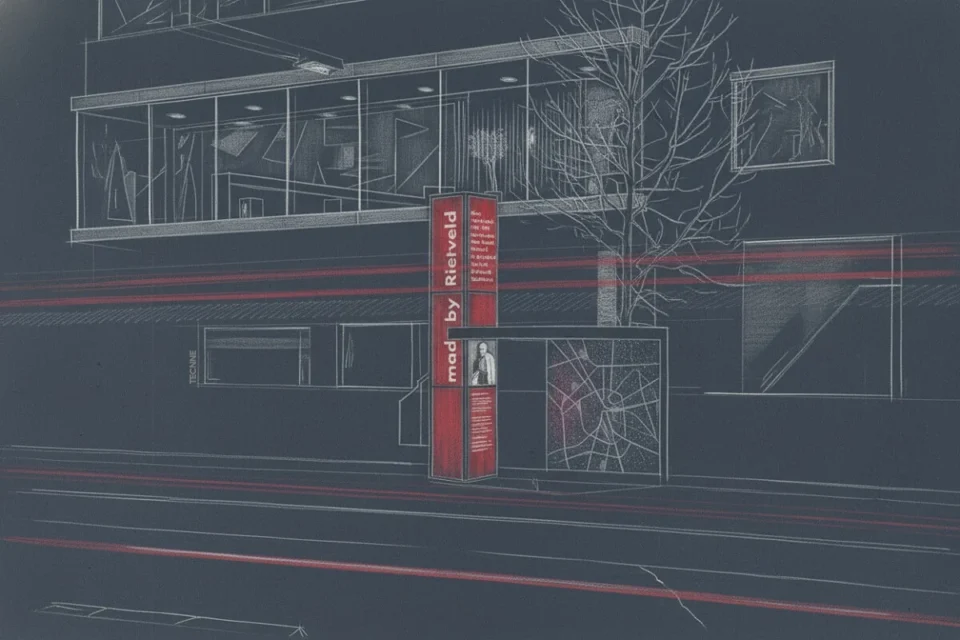 Rietveld en Eindhoven, parada de autobus vista frontal nocturna