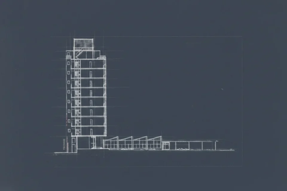 Ferrari Hardoy y Kurchan, Edificio Los Eucaliptus, Plano de seccion transversal