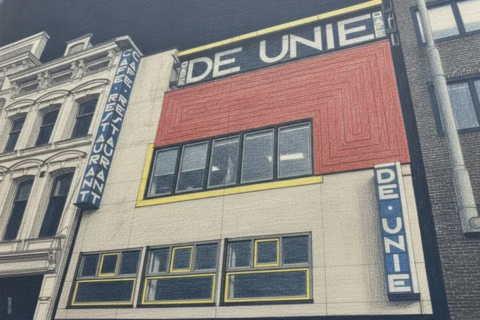 Johannes Oud, Cafe De Unie, Detalle de fachada