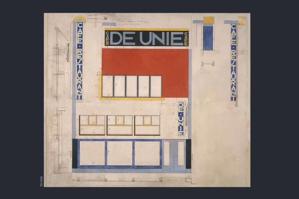 Johannes Oud, Cafe De Unie, plano de elevacion de calle