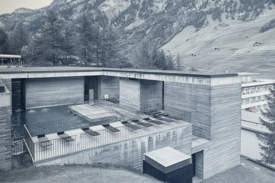 Peter Zumthor, Termas de Vals, vista area de piletas
