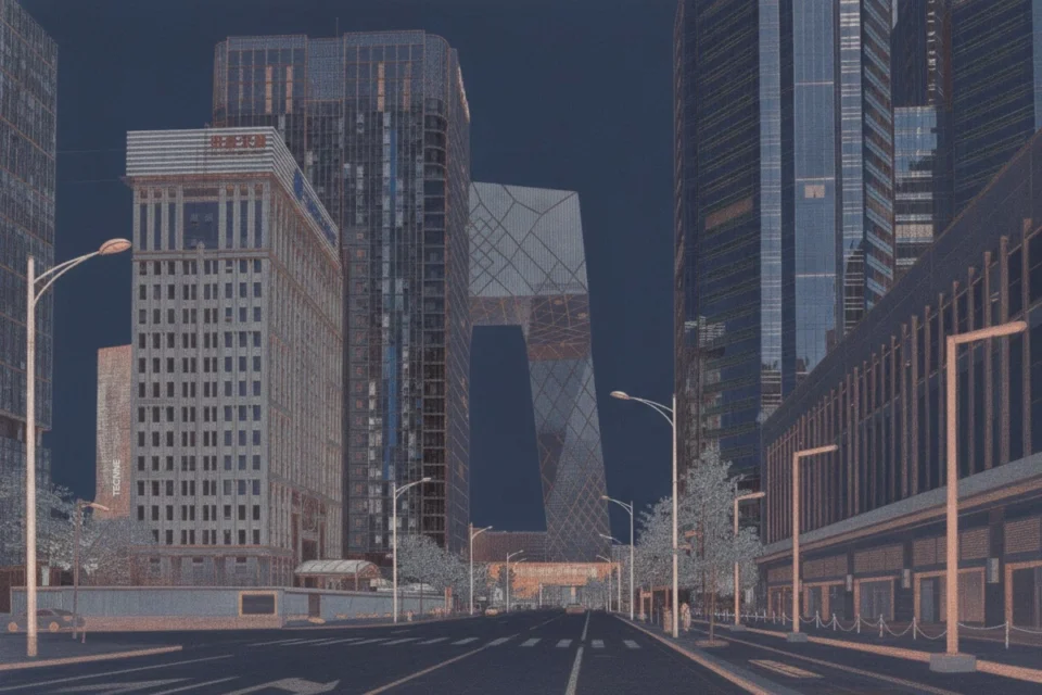 Rem Koolhaas OMA, CCTV Beijing, vista del contexto
