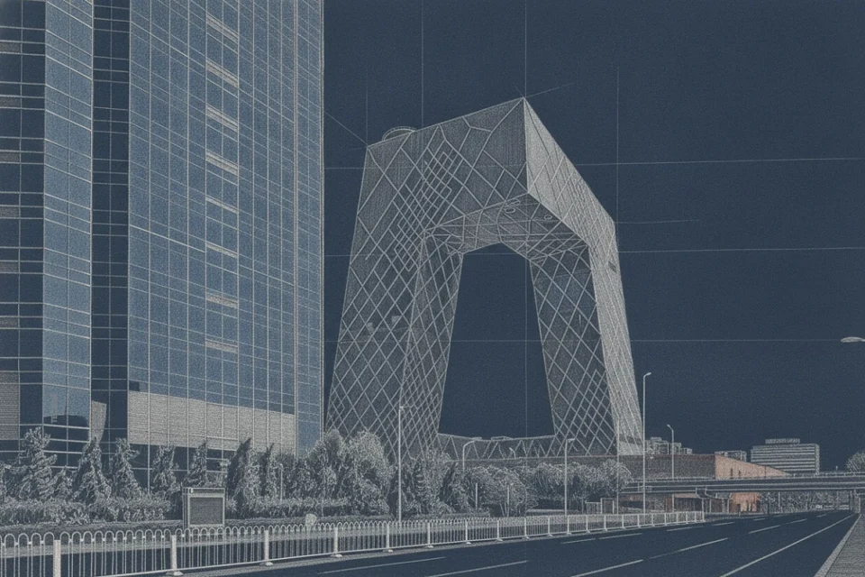 Rem Koolhaas OMA, CCTV Beijing, vista desde la calle