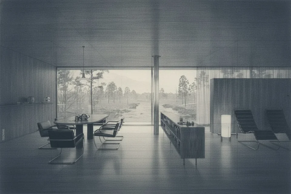 10 Mies van der Rohe, Casa Resor vista desde la derecha