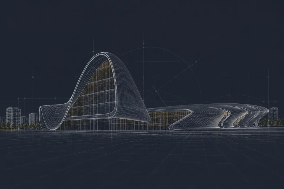 3 Zaha Hadid, Centro Heydar Aliyev elevacion lateral