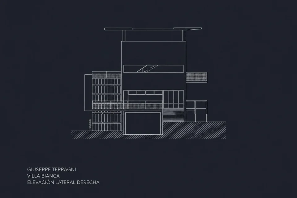 Giuseppe Terragni, Villa Bianca plano fachada lateral derecha