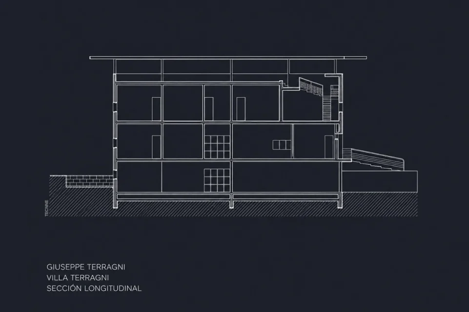 Giuseppe Terragni, Villa Bianca plano seccion longitudinal