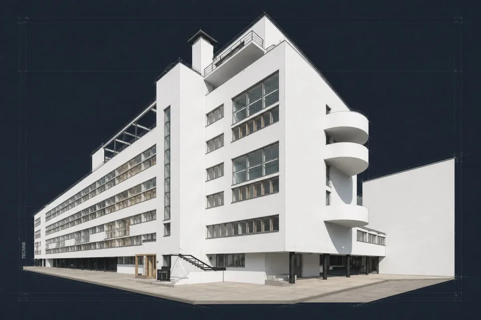 Moisei Ginzburg y Ignati Milinis, Edificio Narkomfin vista en escorzo