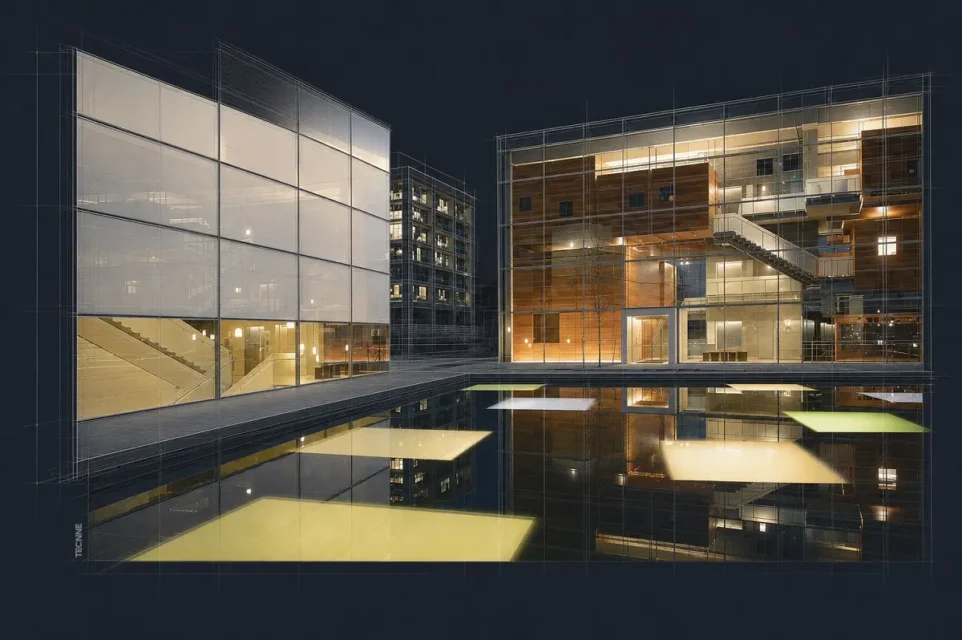 Steven Holl, Lewis Arts Complex, Princeton University, vista desde el espacio interior