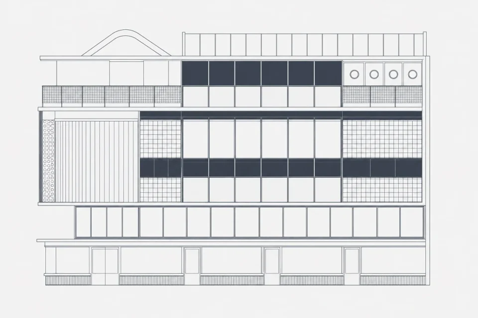 Antonio Bonet, Ricardo Vera Barros, Abel López Chas. Casa de Estudios para Artistas, 6 Fachada lateral