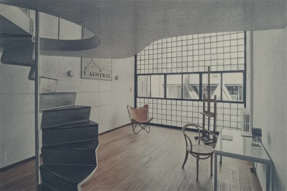 Antonio Bonet, Ricardo Ve ra Barros, Abel López Chas. Casa de Estudios para Artistas, acceso interior estudio Buenos Aires 1939