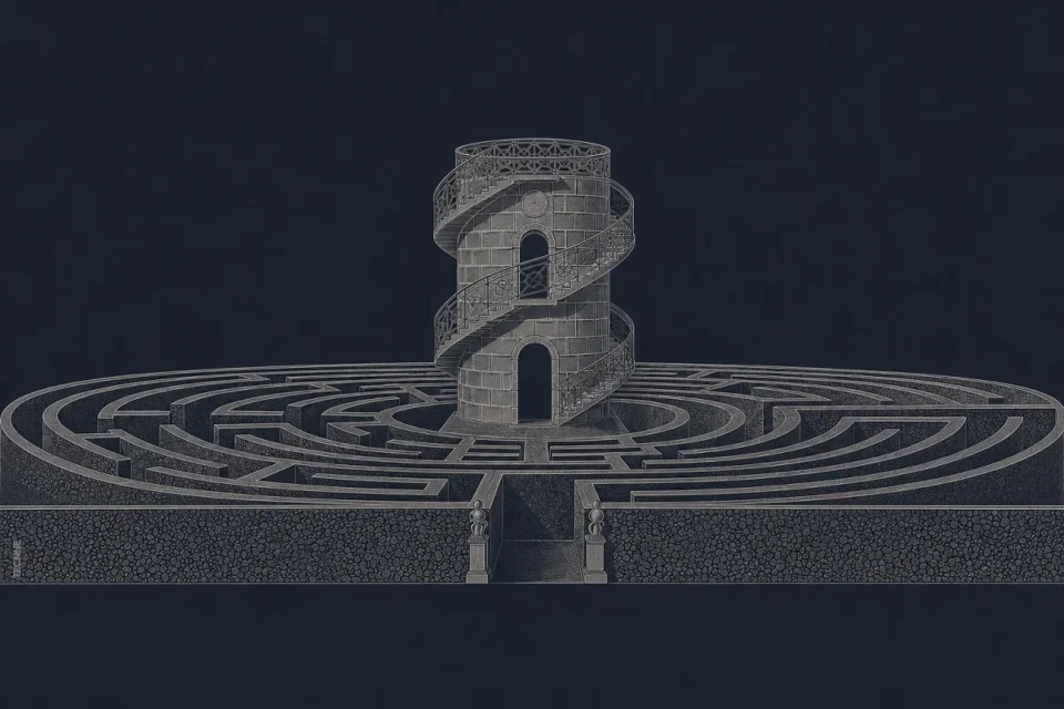 Laberinto de Villa Pisani en Venecia, grabado de Giovanni Battista Carboni y N. Randonnette