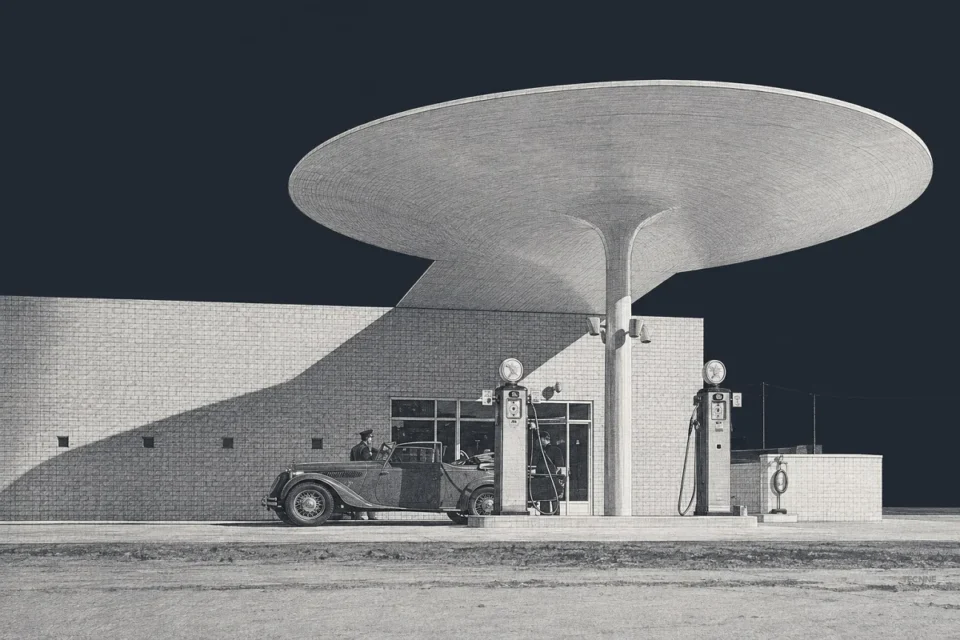 Arne Jacobsen, Estación Texaco Foto de epoca