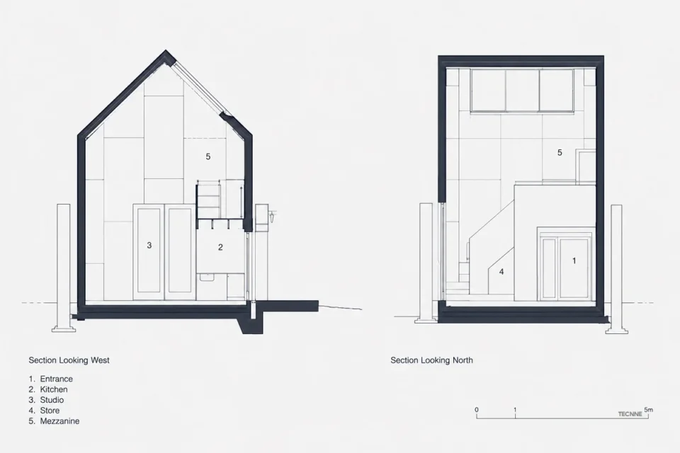 Haworth Tompkins, Dovecote Studio seccion