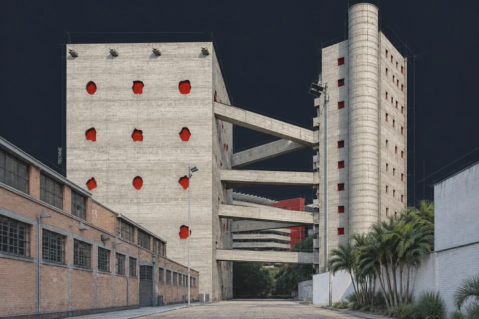 Lina Bo Bardi, SESC Pompeia vista elevacion