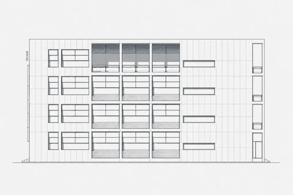 Giuseppe Terragni, Casa del Fascio Como, fachada lateral Noroeste