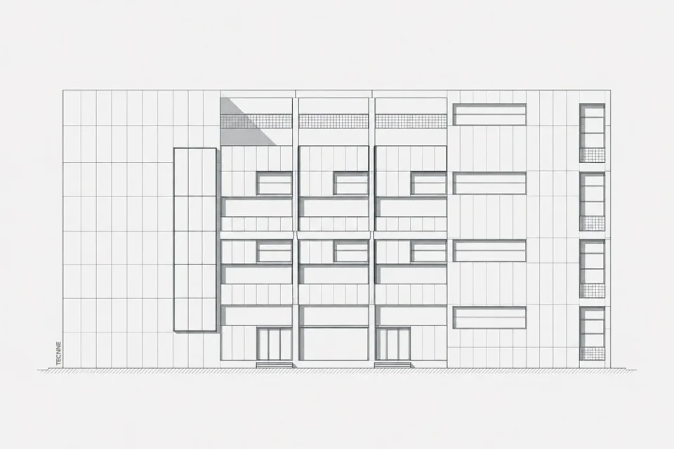Giuseppe Terragni, Casa del Fascio Como, fachada lateral noreste