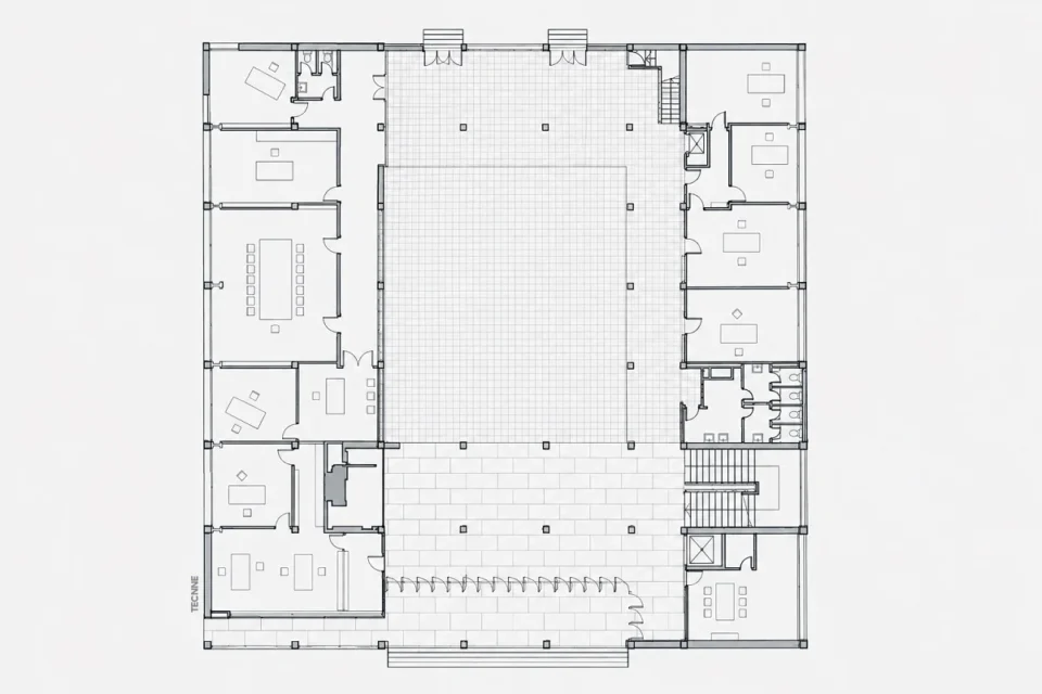 Giuseppe Terragni, Casa del Fascio Como, planta baja