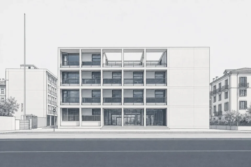 Giuseppe Terragni, Casa del Fascio Como, vista elevacion sobre la plaza