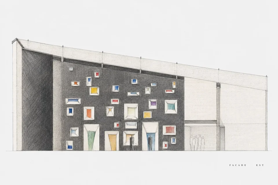 Le Corbusier, Capilla Notre Dame du Haut Ronchamp, fachada este ©FLC