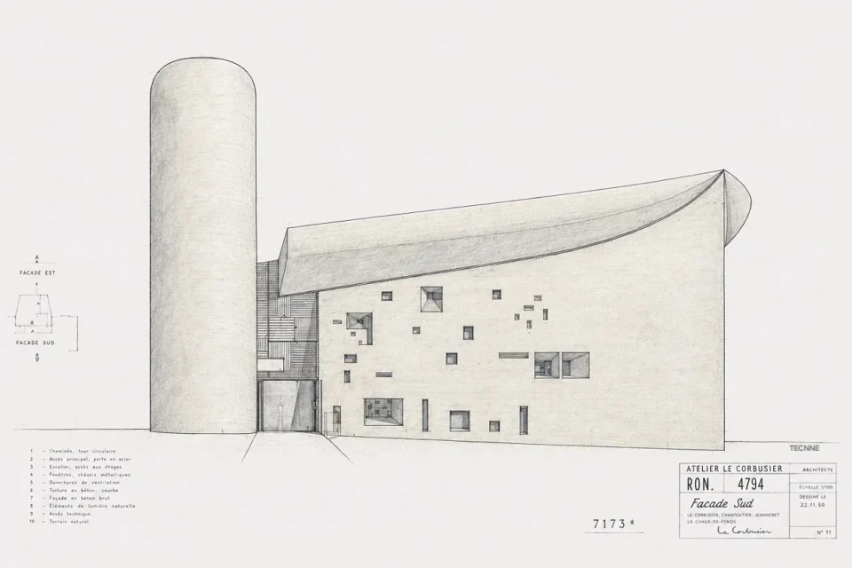 Le Corbusier, Capilla Notre Dame du Haut Ronchamp, fachada sud ©FLC
