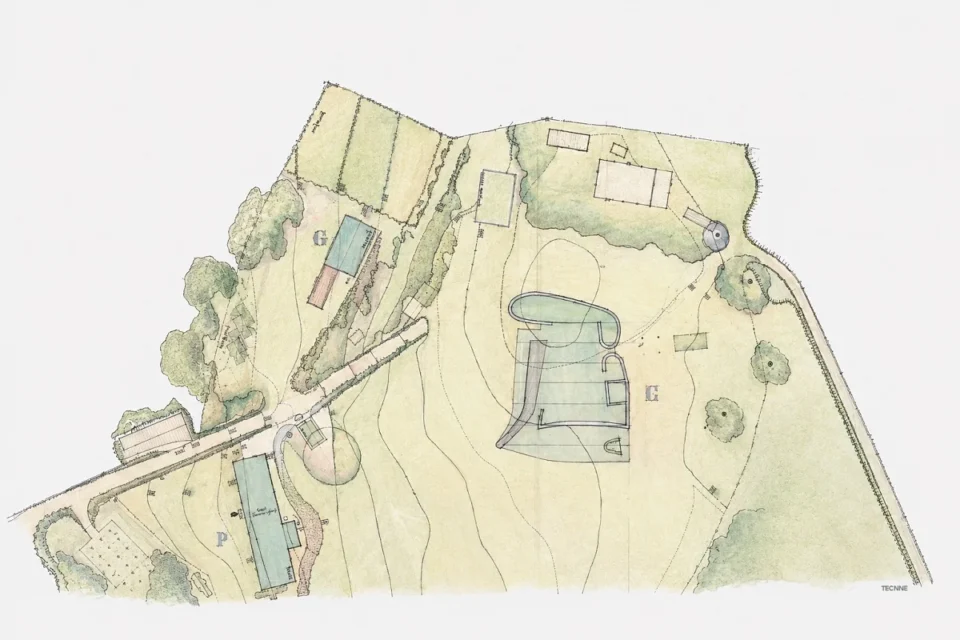 Le Corbusier, Capilla Notre Dame du Haut Ronchamp, plano del sitio